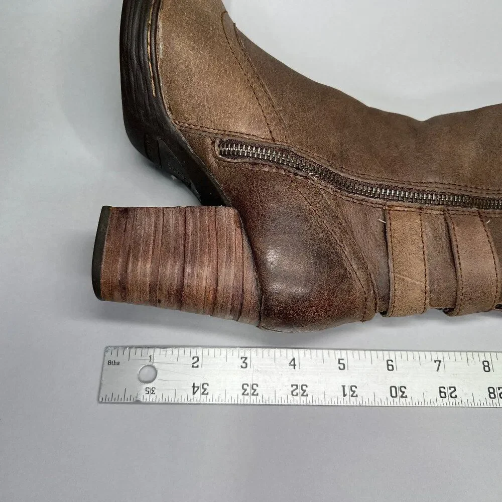 Born Women's Size 6 Tall Brown Leather‎ Buckle Strap Heeled Riding Boots